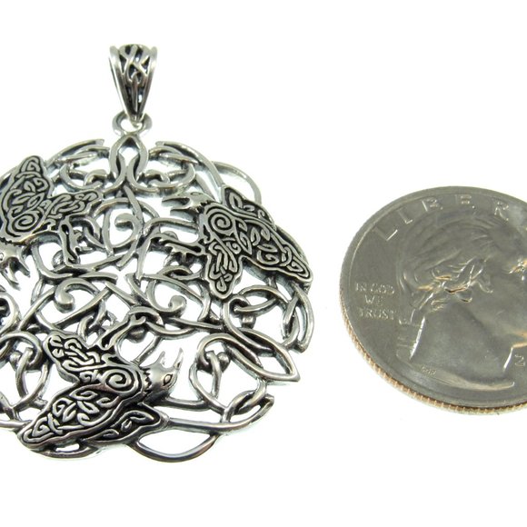 Solid 925 Sterling Silver Brigid Ashwood Celtic Raven Pendant by Peter Stone - Picture 2 of 5